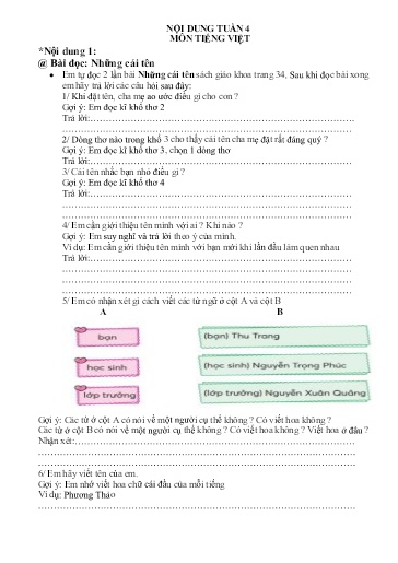 Nội dung ôn tập môn Toán, Tiếng Việt Lớp 2 - Tuần 4 - Trường Tiểu học Tân Thành A