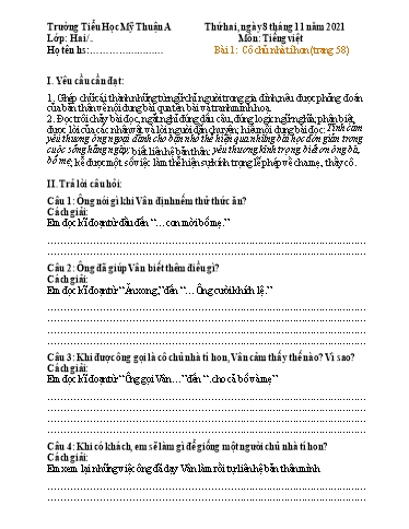 Nội dung ôn tập môn Toán, Tiếng Việt Lớp 2 - Tuần 7 - Năm học 2021-2022 - Trường Tiểu học Mỹ Thuận A