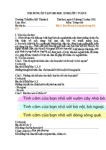 Nội dung ôn tập môn Toán, Tiếng Việt Lớp 2 - Tuần 8 - Năm học 2021-2022 - Trường Tiểu học Mỹ Thuận A