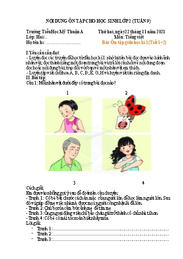 Nội dung ôn tập môn Toán, Tiếng Việt Lớp 2 - Tuần 9 - Năm học 2021-2022 - Trường Tiểu học Mỹ Thuận A