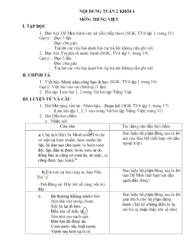 Nội dung ôn tập môn Toán, Tiếng Việt Lớp 4 - Tuần 2 - Năm học 2021-2022 - Trường Tiểu học Tân Thành A