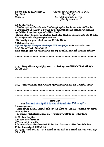 Nội dung ôn tập môn Toán, Tiếng Việt Lớp 4 - Tuần 4 - Năm học 2021-2022 - Trường Tiểu học Mỹ Thuận A