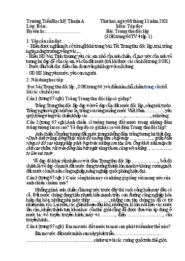 Nội dung ôn tập môn Toán, Tiếng Việt Lớp 4 - Tuần 7 - Năm học 2021-2022 - Trường Tiểu học Mỹ Thuận A