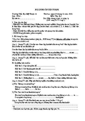 Nội dung ôn tập môn Toán, Tiếng Việt Lớp 4 - Tuần 8 - Năm học 2021-2022 - Trường Tiểu học Mỹ Thuận A