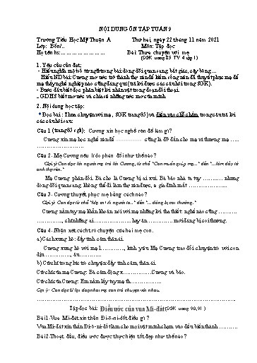 Nội dung ôn tập môn Toán, Tiếng Việt Lớp 4 - Tuần 9 - Năm học 2021-2022 - Trường Tiểu học Mỹ Thuận A