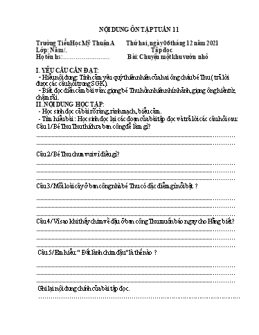 Nội dung ôn tập môn Toán, Tiếng Việt Lớp 5 - Tuần 11 - Năm học 2021-2022 - Trường Tiểu học Mỹ Thuận A