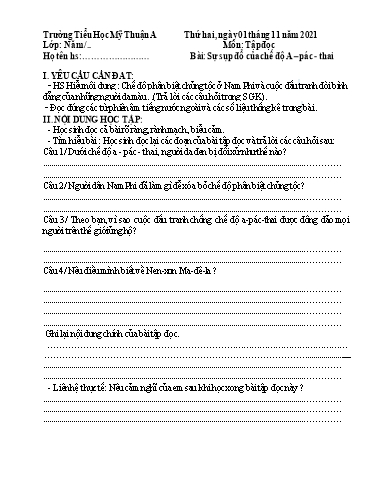 Nội dung ôn tập môn Toán, Tiếng Việt Lớp 5 - Tuần 6 - Năm học 2021-2022 - Trường Tiểu học Mỹ Thuận A
