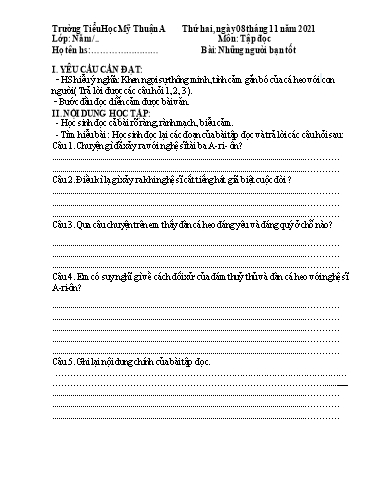 Nội dung ôn tập môn Toán, Tiếng Việt Lớp 5 - Tuần 7 - Năm học 2021-2022 - Trường Tiểu học Mỹ Thuận A