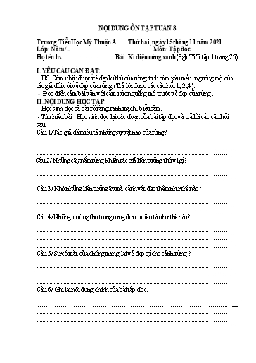 Nội dung ôn tập môn Toán, Tiếng Việt Lớp 5 - Tuần 8 - Năm học 2021-2022 - Trường Tiểu học Mỹ Thuận A