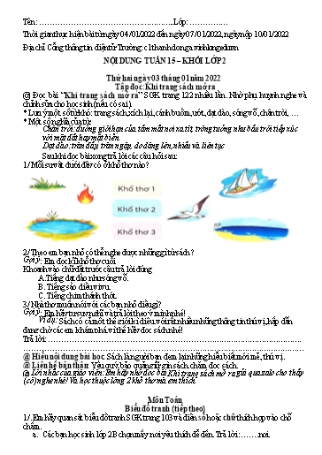 Nội dung ôn tập Toán, Tiếng Việt Lớp 2 - Tuần 15