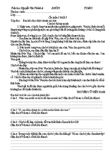 Ôn tập môn Tiếng Việt Lớp 3 - Tuần 1 - Năm học 2021-2022 - Trường TH Nguyễn Văn Thảnh A