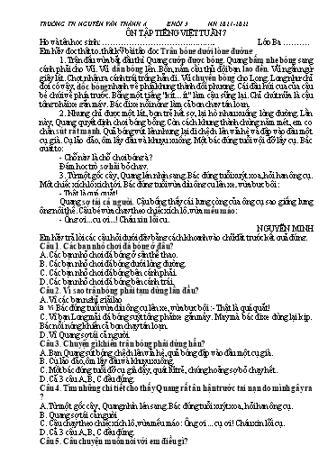 Ôn tập Tiếng Việt Khối 3 - Tuần 7 - Năm học 2021-2022 - Trường TH Nguyễn Văn Thảnh A