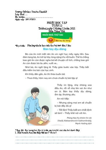 Phiếu học tập môn Tiếng Việt Lớp 2 - Tuần 12 - Năm học 2021-2022 - Trường Tiểu học Tân An Thạnh B