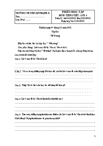 Phiếu học tập môn Tiếng Việt Lớp 4 - Tuần 11 - Năm học 2021-2022 - Trường Tiểu học Tân An Thạnh B