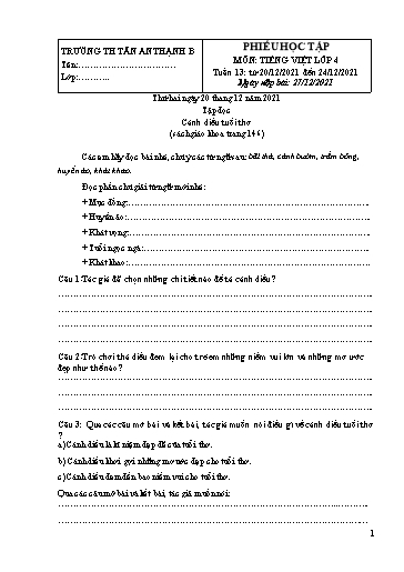 Phiếu học tập môn Tiếng Việt Lớp 4 - Tuần 13 - Năm học 2021-2022 - Trường Tiểu học Tân An Thạnh B