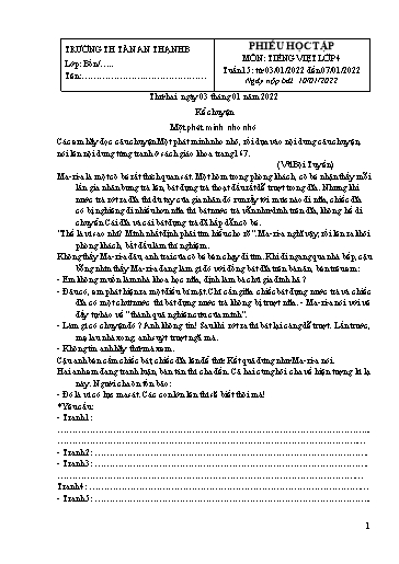 Phiếu học tập môn Tiếng Việt Lớp 4 - Tuần 15 - Năm học 2021-2022 - Trường Tiểu học Tân An Thạnh B
