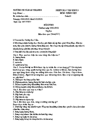 Phiếu học tập môn Tiếng Việt Lớp 5 - Tuần 10 - Năm học 2021-2022 - Trường Tiểu học Tân An Thạnh B