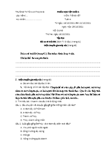 Phiếu học tập môn Tiếng Việt Lớp 5 - Tuần 4 - Năm học 2021-2022 - Trường Tiểu học Tân An Thạnh B