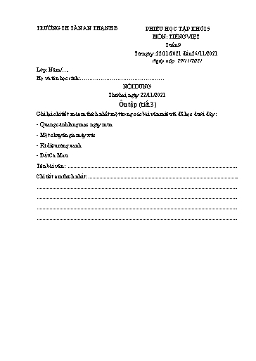 Phiếu học tập môn Tiếng Việt Lớp 5 - Tuần 9 - Năm học 2021-2022 - Trường Tiểu học Tân An Thạnh B