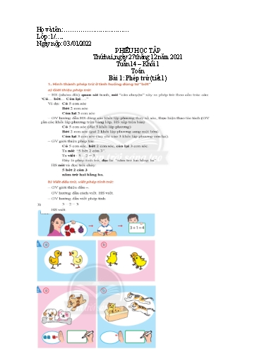 Phiếu học tập môn Toán Lớp 1 - Tuần 14 - Năm học 2021-2022 - Trường Tiểu học Tân An Thạnh B