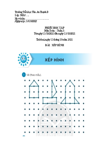 Phiếu học tập môn Toán Lớp 1 - Tuần 3 - Năm học 2021-2022 - Trường Tiểu học Tân An Thạnh B