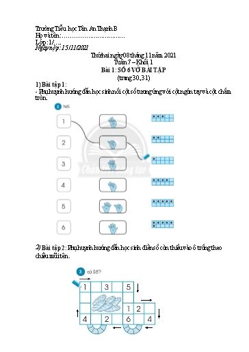 Phiếu học tập môn Toán Lớp 1 - Tuần 7 - Năm học 2021-2022 - Trường Tiểu học Tân An Thạnh B