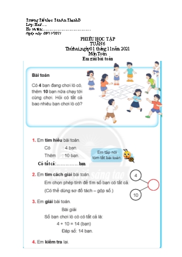 Phiếu học tập môn Toán Lớp 2 - Tuần 6 - Năm học 2021-2022 - Trường Tiểu học Tân An Thạnh B