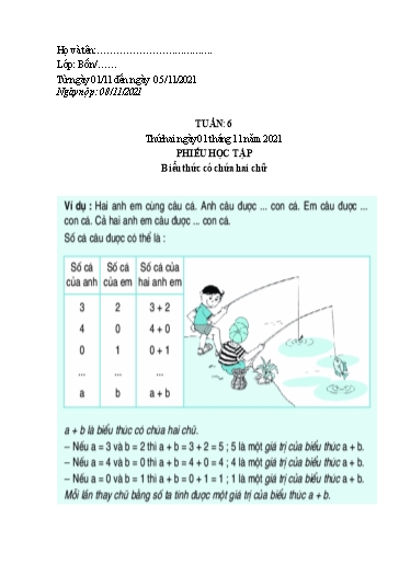 Phiếu học tập môn Toán Lớp 4 - Tuần 6 - Năm học 2021-2022 - Trường Tiểu học Tân An Thạnh B