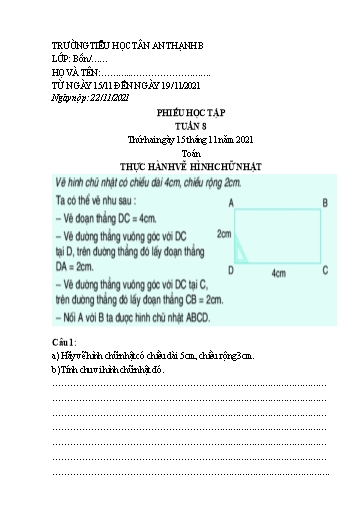 Phiếu học tập môn Toán Lớp 4 - Tuần 8 - Năm học 2021-2022 - Trường Tiểu học Tân An Thạnh B