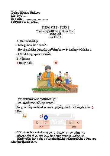 Phiếu học tập môn Toán, Tiếng Việt Lớp 1 - Tuần 2 - Năm học 2021-2022 - Trường Tiểu học Tân Lược