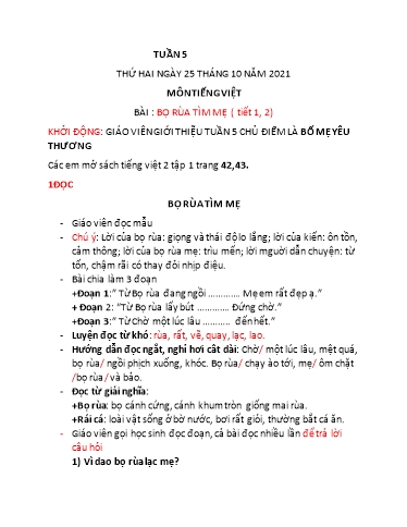 Phiếu học tập môn Toán, Tiếng Việt Lớp 2 - Tuần 5 - Năm học 2021-2022