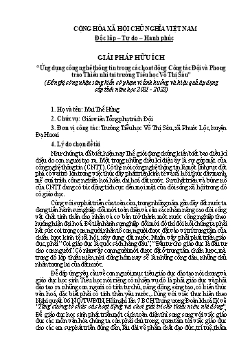 Sáng kiến kinh nghiệm Ứng dụng công nghệ thông tin trong các hoạt động Công tác Đội và Phong trào Thiếu nhi tại trường Tiểu học Võ Thị Sáu