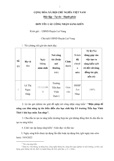 SKKN Biện pháp để nâng cao khả năng tự tin biểu diễn cho học sinh lớp 5/1 trường Tiểu học Vĩnh Thới 1 khi học môn Âm nhạc